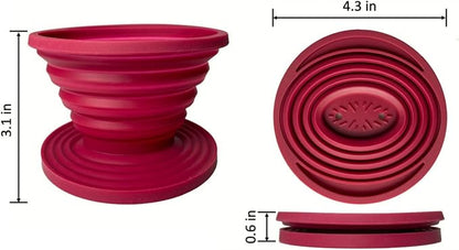2 Pieces Attsky Collapsible Pour Over Coffee Dripper for Camp Coffee, Reusable Silicone Coffee Filter Holder for Camping Red
