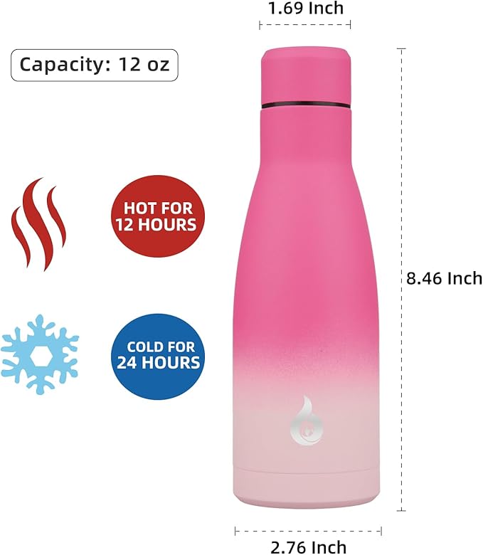 BJPKPK Insulated Water Bottle 12oz Small Stainless Steel Water Bottles Reusable Metal Thermal Keep Cold and Hot,Cherry