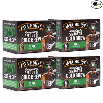 Java House Single-Serve Cold Brew Coffee Pods – Premium 100% Arabica Liquid Concentrate – Smooth & Bold Decaf Roast – 48 Pods – Ready Hot or Iced, Travel-Friendly, TSA Approved