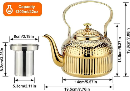 SANQIAHOME Antique 1.2L (40Oz) Stainless Steel Teapot with Infuser Gold