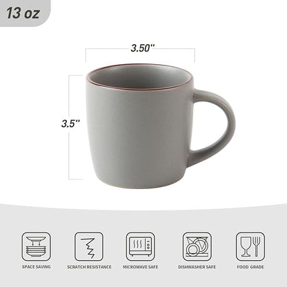 famiware Mercury Coffee Mugs 13 oz, Coffee Mugs Set of 6 with Handle, Cups for Latte, Hot Tea, Cappuccino, Mocha, Cocoa, Dark Grey