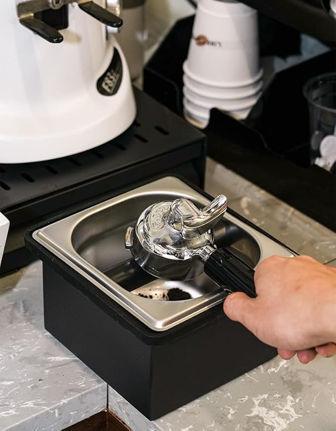 Coffee Knock Box, Espresso Knock Box Coffee Bin Barista Accessories Coffee Machine Accessories, Stainless Steel Small Coffee Knock Box Container with Silicone Knock Bar and Non Slip Base