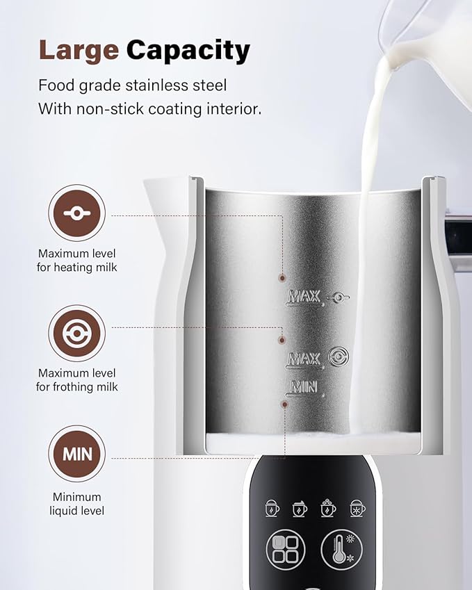 4-in-1 Electric Milk Frother and Steamer with Auto Temperature Control, Warm & Cold Foam Maker, Fast Frother for Coffee, Latte, Hot Chocolate, Cappuccino, Macchiato, White