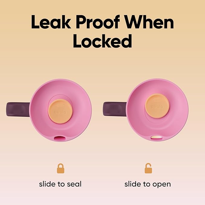 Owala SmoothSip Slider Stainless Steel Insulated Travel Mug, 100% Leak Proof, For Hot and Cold Drinks, Travel Friendly with Sliding Lock Lid, 24 oz, BPA Free, Leak Proof, Pink/Tan (Daybreak)