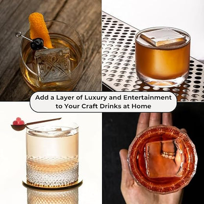 Clear Ice Maker - Makes 4 Large, 2" Crystal Clear Ice Cubes in 8 to 12 Hours - Great for Cocktails, Whiskey & Bourbon - Compact Countertop Ice Maker - Stainless Steel Shell - Reusable Ice Tray