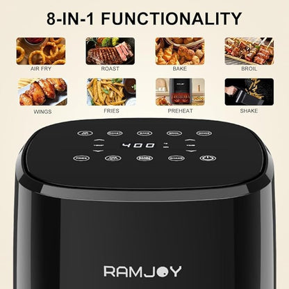 Air Fryer 3.8 Quarts for 1-2 people, 8-in-1 Functions, Air Fry, Roast, Bake, Broil, Preheat, Shake, Digital Small Air Fryer, Nonstick Dishwasher-Safe Basket, Compact Air Fryers, Black