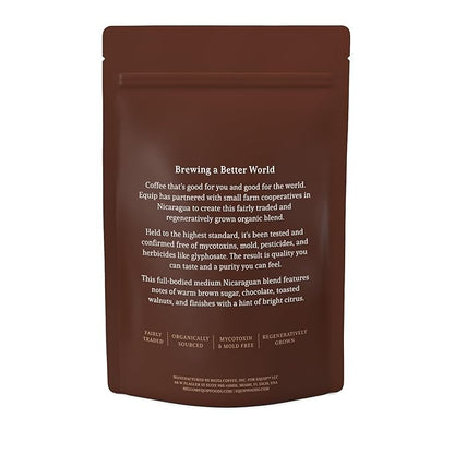 Equip Foods Clean Coffee | Gold Standard, Certified Organic, Fair Trade, Regenerative | Medium Roast, Whole Bean, Nicaragua | Brown Sugar+Chocolate+Citrus