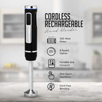 Load image into Gallery viewer, OVENTE Cordless Immersion Hand Blender, Rechargeable Handheld Portable Stick Mixer with 8 Mixing Speed Option, One-Touch Control and Stainless Steel Blades for Smoothies, Shakes or Soups, Black HR781B