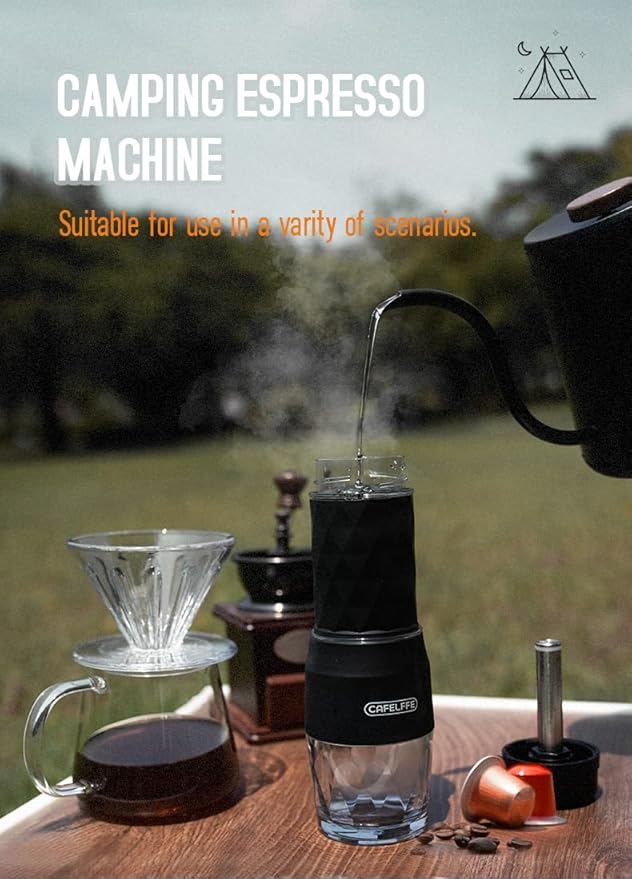 Portable Coffee Maker,3 in 1 Manual Espresso Machine,Compatible with Nes Original Capsule, DG Pods & Ground Coffee,Suitable for Hiking,Fishing,Camping,Backpacking or Gift for beginner,White