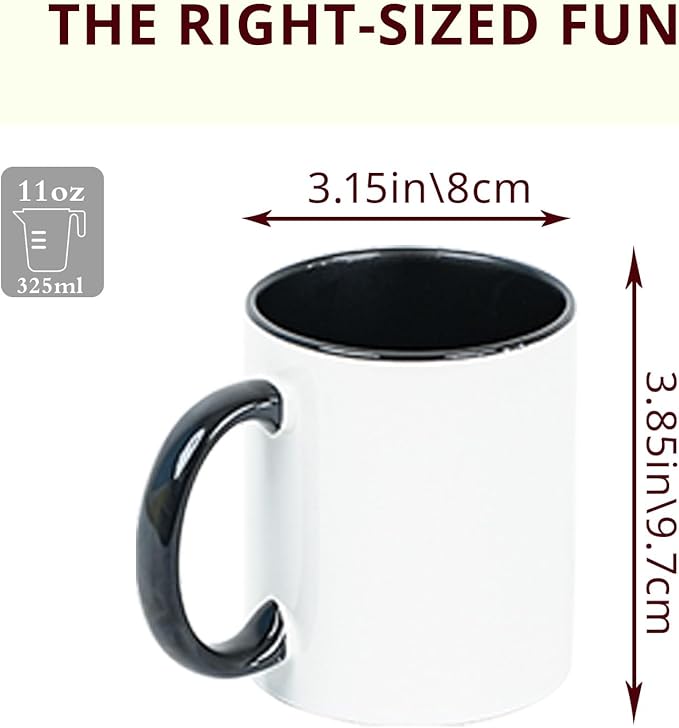 11oz White Ceramic Sublimation Coffee Mug With Solid Colors Inside and Handle, (6, Black)