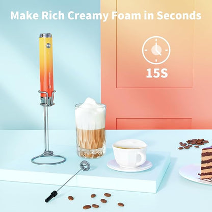 Maestri House Rechargeable Milk Frother with Stand, LunaFro Handheld Electric Foam Maker Waterproof Detachable Stainless Steel Whisk Drink Mixer Foamer for Lattes, Cappuccino