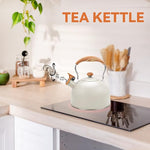 Load image into Gallery viewer, Tea Kettle Stovetop, 2.6Qt Whistling Tea Pots for Stove Top, Heat-resistant Folding Handle，Cute Teapot(Beige)