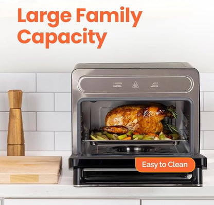 Steami 24L Steam Air Fryer Oven – 11-in-1 Convection Countertop Multi-Cooker with Real Steam Tech, Air Fry, Bake, Roast, Dehydrate, Sterilize, Stainless Steel Interior – 1600W