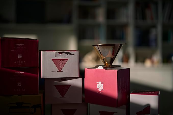 ATHIA Golden Stainless Steel Reusable Coffee Filter, Pour Over Cone Dripper with Fine Mesh, Paperless & Eco-Friendly Design, Fits Most Mugs, Carafes & Coffee makers (Golden, Standard)