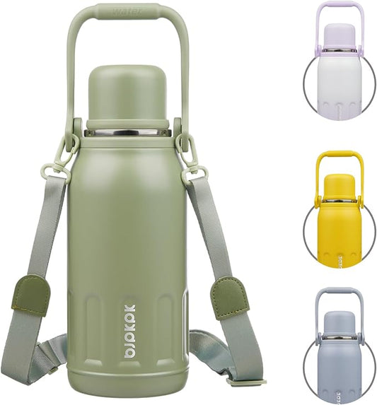 BJPKPK Insulated 40oz Thermal Dishwasher Safe Water Bottle with Lid and Carry Handle Stainless Steel Water Bottles for Sports,Army Green
