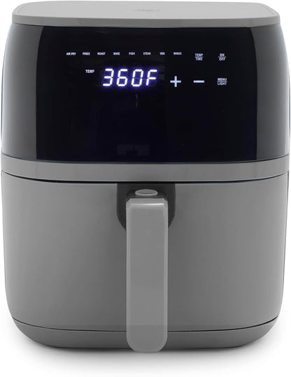 GreenLife Compact Electric Air Fryer Oven, 5.3 QT, PFAS-Free Ceramic Nonstick Drawer, 8 One Touch Digital Display, Easy View Window, Auto Shut-Off Timer, Dishwasher Safe Parts, 1500 Watts, Graphite