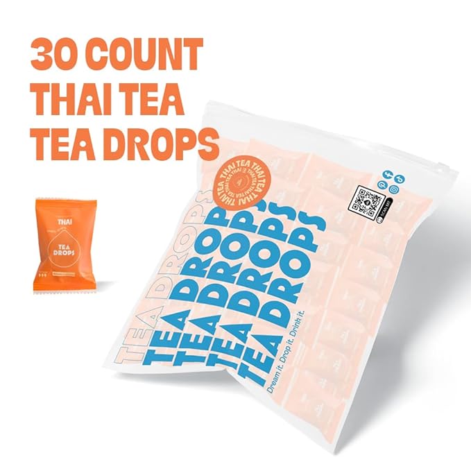 Tea Drops 30 Bulk Pack Thai Tea Bagless Tea - Loose Leaf, Lightly Sweetened, On-The-Go. Plastic-Free Tea - Iced or Hot