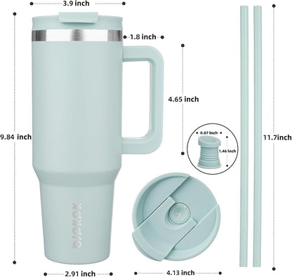 BJPKPK 40 oz Insulated Tumbler With Lid And Straw Stainless Steel Tumblers Cup With Handle For Women And Men,Blue Haze