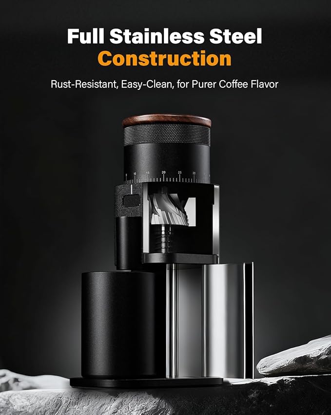 SHARDOR All-Metal Single-Dose Coffee Grinder – Quiet DC Motor, Home-use Espresso Grinder, Burr Coffee Grinder, with 80 Settings and an LED Power Display，Black