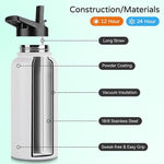 Load image into Gallery viewer, DOMICARE 32 oz Insulated Water Bottle Bulk, Vacuum Insulated Stainless Steel Sports Water Bottle with Straw Lid &amp; Spout Lid, Leakproof, Reusable - Travel, Camping, Bike, White (4 Pack)