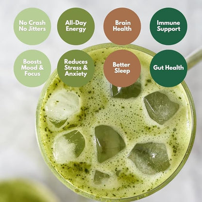 Cuppa Healthy Mushroom Matcha with Lion's Mane & Ashwagandha for All Day Energy & Focus - No Crash or Jitters - Nootropics for Brain Health, Gut Health, Immunity, Stress, Memory + Mood (30 Servings)