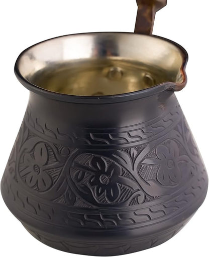 BCS 12 Oz Copper Turkish Greek Arabic Coffee Pot with Wooden Handle (4 servings) Cezve Ibrik Briki Stovetop Coffee Maker (Includes Wooden Spoon)