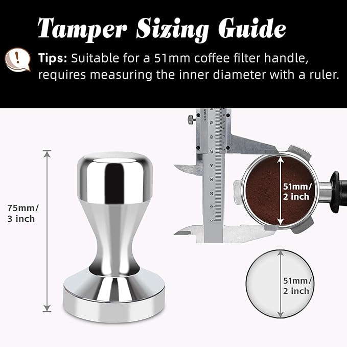 Huogary Stainless steel Coffee Tamper, 51mm Espresso Tamper, 51mm Tamper with Stainless Steel Handle, Coffee Powder Espresso Accessories (Silver) (Silver)