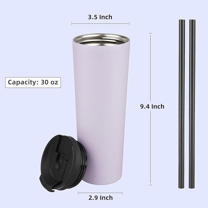 30 OZ Insulated Tumbler with Lid and 2 Straws Stainless Steel Water Bottle Vacuum Travel Mug Coffee Cup,Taro