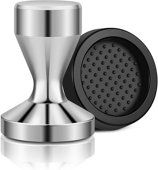 Flexzion Coffee Tamper 58mm Espresso Tamper Tool, Stainless Steel Barista-Quality Hand Press Espresso Maker with Ergonomic Silver Handle for Home and Professional Use