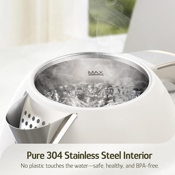 Hazel Quinn Electric Kettle - 1.7 Liters (57oz) Stainless Steel Water Kettle, BPA-Free Interior, 1200W Fast Boiling, Cordless, Rotational Base, Automatic Shut Off & One-Touch LED - Pearl White