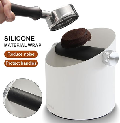 Espresso Knock Box, Large Capacity & Non-Slip Base Coffee Knock Box, Barista Tools, Espresso Machine Accessories (Silver)