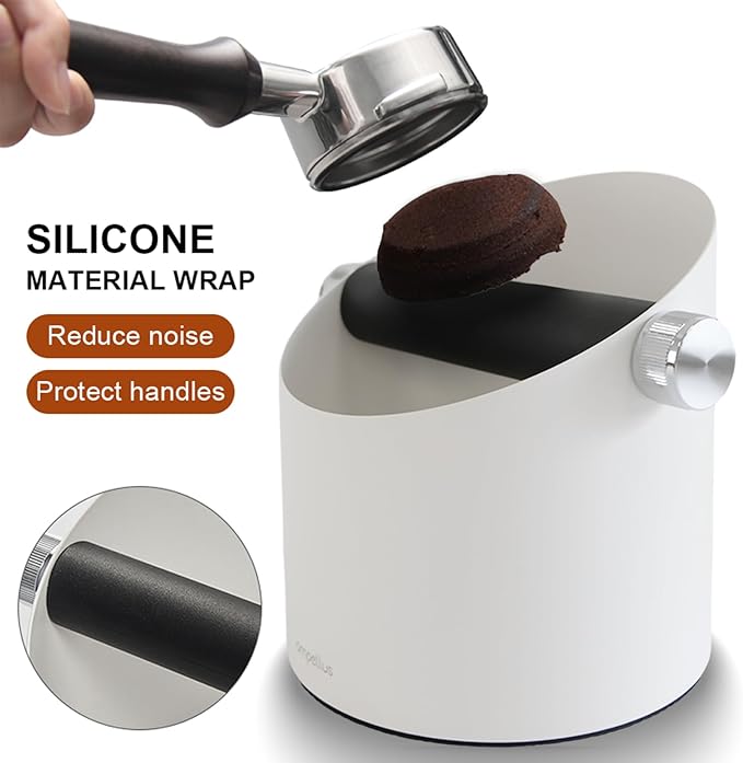 Espresso Knock Box, Large Capacity & Non-Slip Base Coffee Knock Box, Barista Tools, Espresso Machine Accessories (Silver)