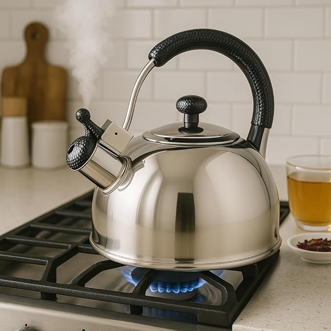Creative Home 2.7 Qt 304 Stainless Steel Whistling Tea Kettle │ Polished Dome-Style Water Boiler with Heat-Resistant Cobra Handle and Loud Steam Signal │ Stylish Stove-Top Accessory and Gift