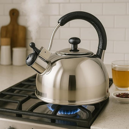 Creative Home 2.7 Qt 304 Stainless Steel Whistling Tea Kettle │ Polished Dome-Style Water Boiler with Heat-Resistant Cobra Handle and Loud Steam Signal │ Stylish Stove-Top Accessory and Gift