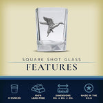 Load image into Gallery viewer, Heritage Pewter Pintail Duck Square Shot Glass | Hand-Sculpted 1.5 Ounce Shot Glass | Intricately Crafted Metal Pewter Inlay