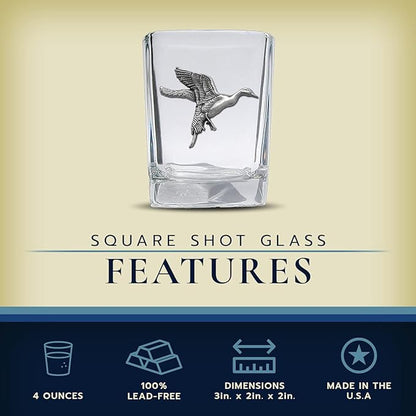 Heritage Pewter Pintail Duck Square Shot Glass | Hand-Sculpted 1.5 Ounce Shot Glass | Intricately Crafted Metal Pewter Inlay
