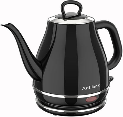 Electric Gooseneck Kettle, 1L 1500W Fast Boil, 100% Stainless Steel BPA Free Pour-Over Coffee & Tea Kettle, Water Boiler with Auto Shut & Boil-Dry Protection, Black