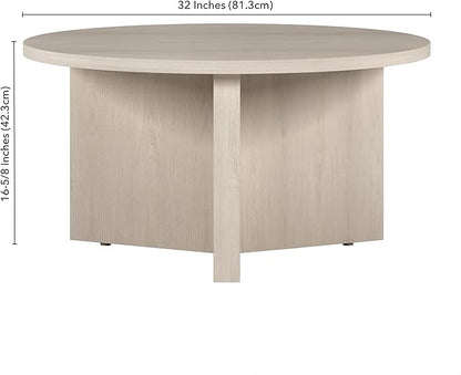 Henn&Hart 32" Round Wood Pedestal Coffee Table for Living Room, Family Room, Office, or Apartment, Alder White