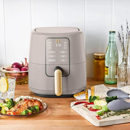 Beautiful 3-Quart Digital Air Fryer with TurboCrisp Technology by Drew Barrymore – 4 Preset Functions, 1200W Power, Non-Stick Coating, Dishwasher Safe Basket (Porcini Taupe)