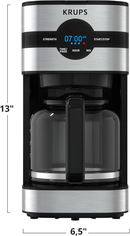 KRUPS Newer Model Drip Coffee Maker, Glass & Digital, Black & Stainless Steel