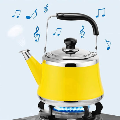 Stainless Steel Whistling Tea Kettle, Stove Top Whistling Tea Pot, Cute Candy Colors Teakettles with Ergonomic Handle for Gas, Induction, Electric Stove Tops (Color : Yellow, Size : 5 Liter)