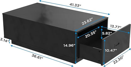 41" LED Coffee Table with 2 Drawers - High Gloss Black Modern Table with Lighting for Living Room (41.33" W x 23.62" D)