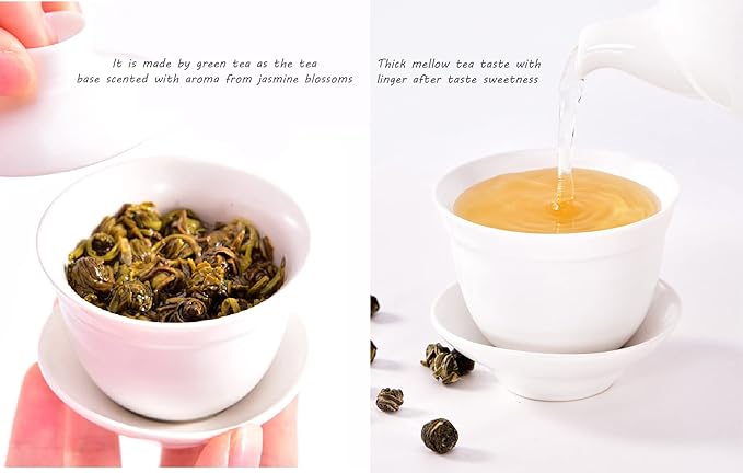 TIAN HU SHAN Jasmine Tea Jasmine Dragon Pearls Green Tea Loose Leaf 7.8oz (221g) Tin