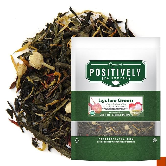 Organic Positively Tea Company, Lychee Green Tea, Loose Leaf, 16 Ounce