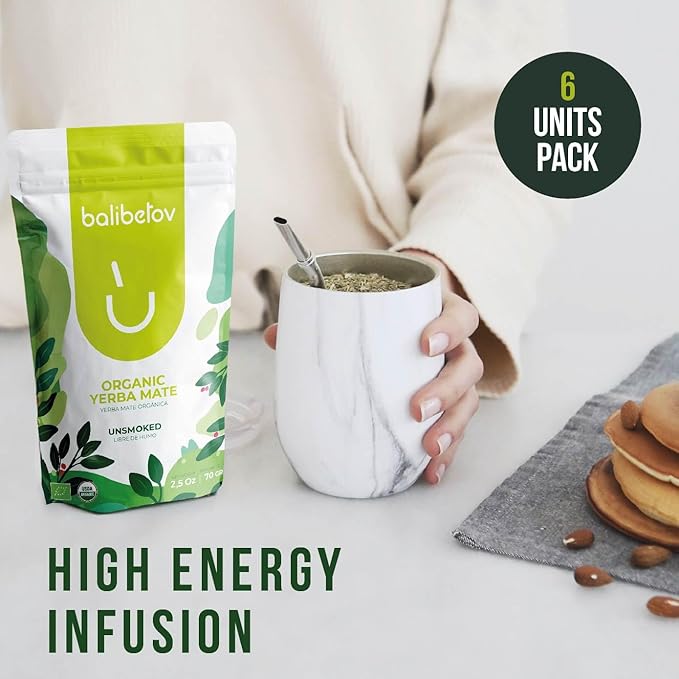 BALIBETOV Organic Yerba Mate Tea - Unsmoked Yerba Mate Pure Loose Leaf Tea (2.5 Oz / 70 grs Each (Pack of 6)