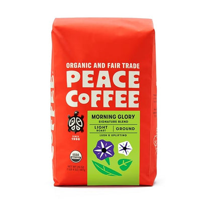 Peace Coffee Morning Glory Signature Blend | 20 oz Ground Light Roast | Organic Fair Trade | Smooth, Mild Flavor | Shade Grown, Fresh Roasted