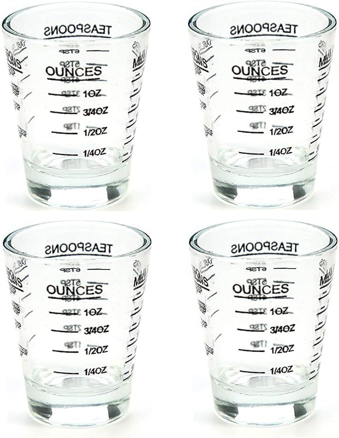 Shot Glasses Measuring cup Liquid Heavy Glass Wine Glass Espresso Shot Glass 26-Incremental Measurement 1 OZ 4 Features 45ML (4 pack-black 30ml)