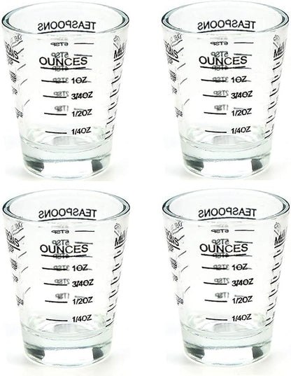 Shot Glasses Measuring cup Liquid Heavy Glass Wine Glass Espresso Shot Glass 26-Incremental Measurement 1 OZ 4 Features 45ML (4 pack-black 30ml)