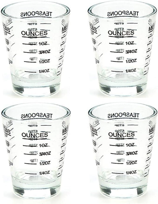 Shot Glasses Measuring cup Liquid Heavy Glass Wine Glass Espresso Shot Glass 26-Incremental Measurement 1 OZ 4 Features 45ML (4 pack-black 30ml)