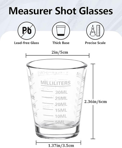 Shot Glasses Measuring Cup Set 6 Pack Espresso Shot Glasses Liquid Heavy Glass 26-Incremental Measurement 1 OZ, 2 TBS, 6 TSP, 30 ML Kitchen Tools(White)
